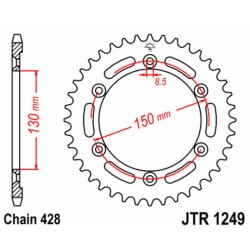 Corona JT SPROCKETS acero estándar 1249 - Paso 428