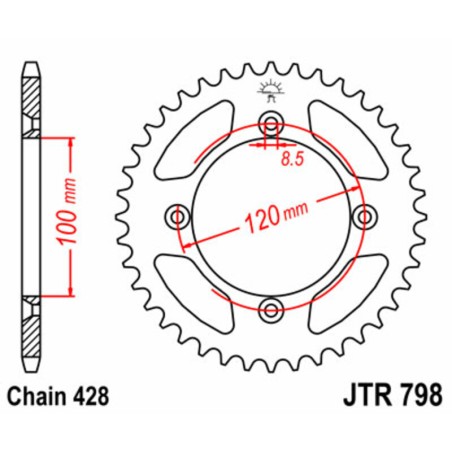 Corona JT 798 de acero con 52 dientes