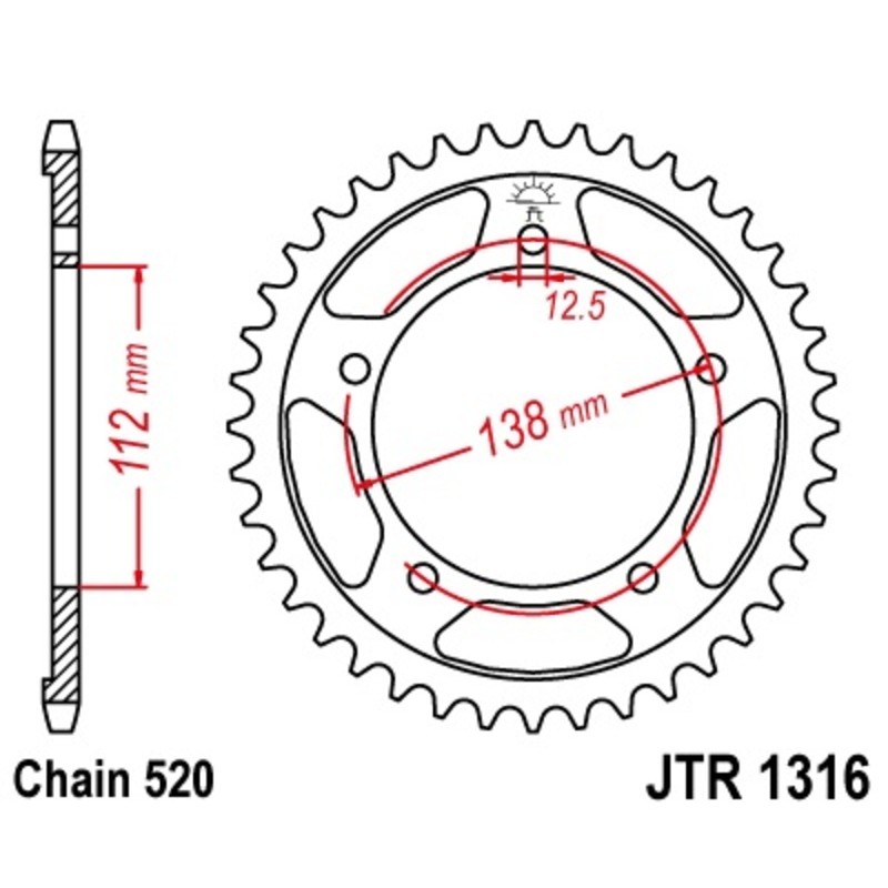 Corona JT SPROCKETS acero estándar 1316 - Paso 520