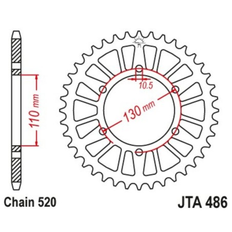 Corona JT Aluminio negro JT 486 con 46 dientes