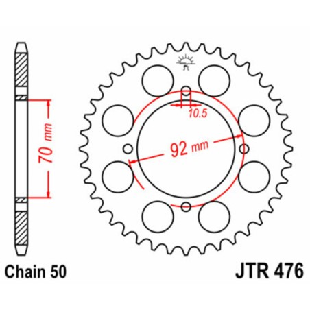 Corona JT SPROCKETS acero estándar 476 - Paso 530