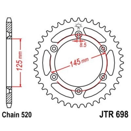 Corona JT 698 de acero con 39 dientes