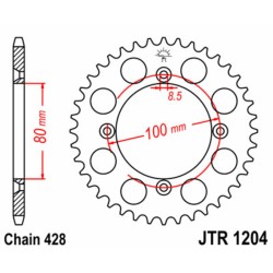 Corona JT SPROCKETS acero estándar 1204 - Paso 428