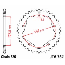 Corona JT SPROCKETS acero estándar 752 - Paso 525 - Requiere portacoronas JT SPROCKETS