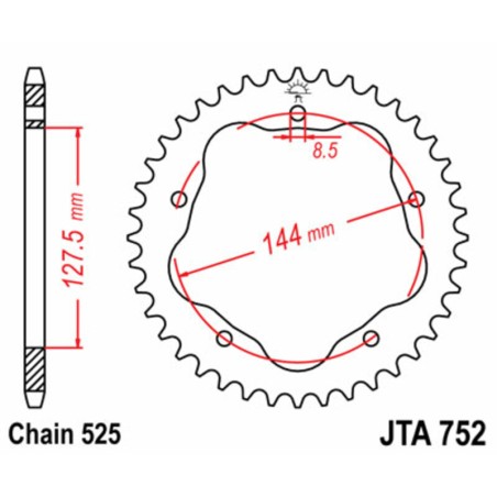 Corona JT SPROCKETS acero estándar 752 - Paso 525 - Requiere portacoronas JT SPROCKETS