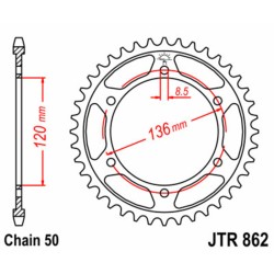 Corona JT 862 de acero con 44 dientes