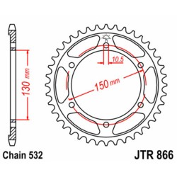 Corona JT SPROCKETS acero estándar 866 - Paso 532