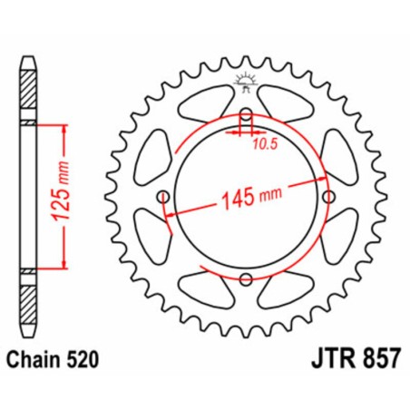 Corona JT SPROCKETS acero estándar 857 - Paso 520
