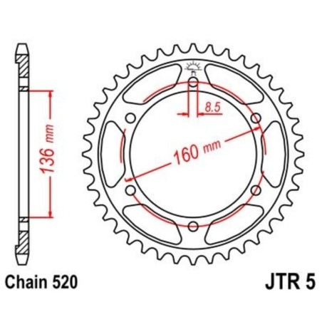Corona JT 5 de acero con 39 dientes