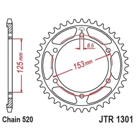 Corona JT SPROCKETS acero estándar 1301 - Paso 520