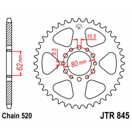 Corona JT SPROCKETS acero estándar 845 - Paso 520