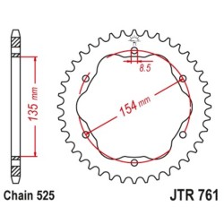 Corona JT SPROCKETS acero estándar 761 - Paso 525 - Requiere portacoronas JT SPROCKETS