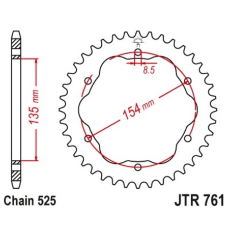 Corona JT SPROCKETS acero estándar 761 - Paso 525 - Requiere portacoronas JT SPROCKETS