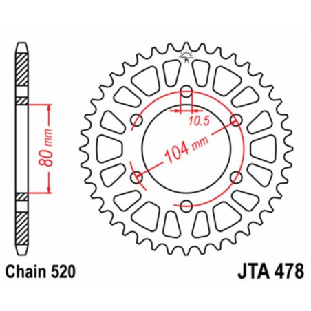 Corona JT SPROCKETS aluminio ultraligera 478 - Paso 520