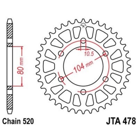 Corona JT 478 de aluminio con 47 dientes