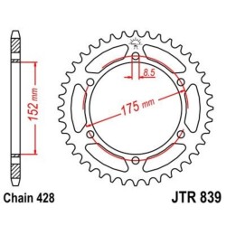Corona JT SPROCKETS acero estándar 839 - Paso 428