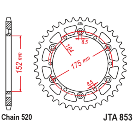 Corona JT Aluminio negro JT 853 con 46 dientes