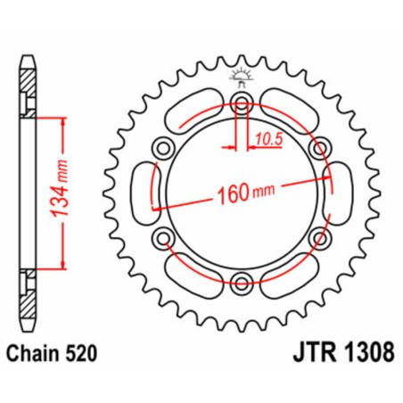Corona JT SPROCKETS acero estándar 1308 - Paso 520