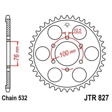 Corona JT SPROCKETS acero estándar 827 - Paso 532