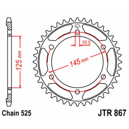 Corona JT SPROCKETS acero estándar 867 - Paso 525