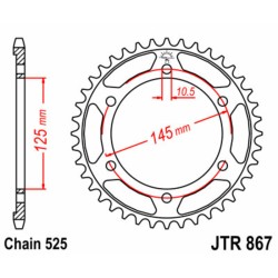 Corona JT SPROCKETS acero estándar 867 - Paso 525