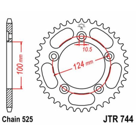 Corona JT SPROCKETS acero estándar 744 - Paso 525