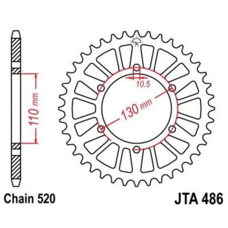 Corona JT 486 de aluminio con 52 dientes
