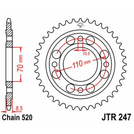 Corona JT SPROCKETS acero estándar 247 - Paso 520