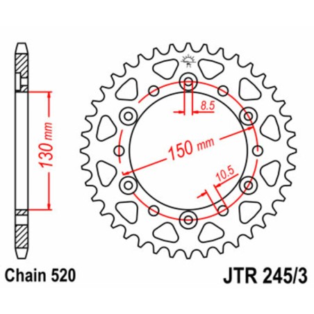 Corona JT SPROCKETS acero estándar 245/3 - Paso 520