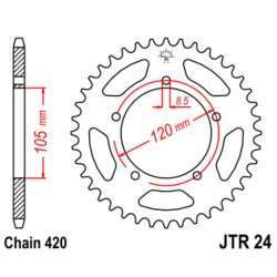 Corona JT SPROCKETS acero estándar 24 - Paso 420