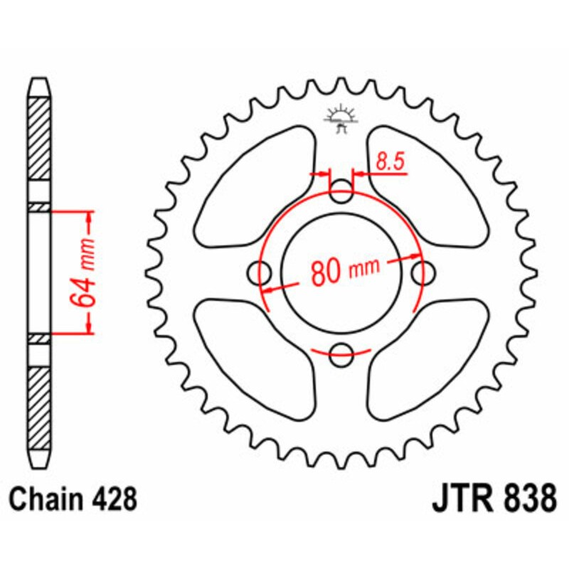 Corona JT SPROCKETS acero estándar 838 - 428