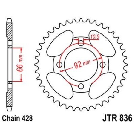 Corona JT 836 de acero con 39 dientes