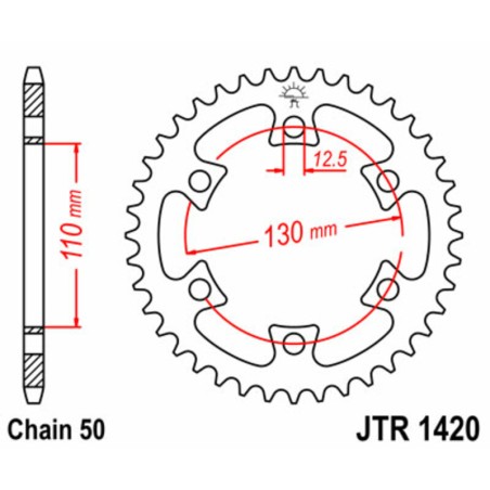 Corona JT SPROCKETS acero estándar 1420 - Paso 530