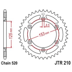Corona JT 210 de acero con 50 dientes paso 520 autolimpiable