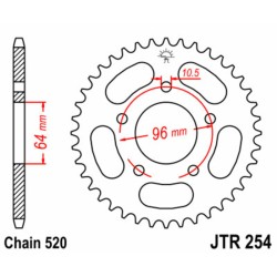 Corona JT SPROCKETS acero estándar 254 - Paso 520