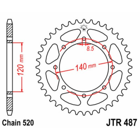 Corona JT 487 de acero con 47 dientes