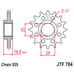 Piñón con goma anti-ruido JT SPROCKETS acero 704 - 525