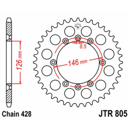 Corona JT SPROCKETS acero estándar 805 - Paso 428