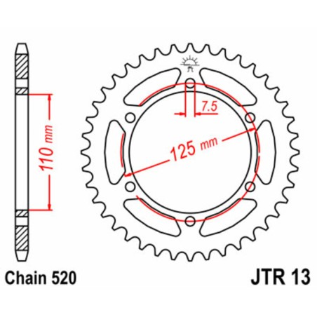 Corona JT SPROCKETS acero estándar 13 - Paso 520