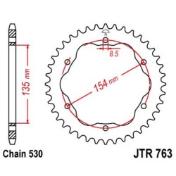 Corona JT SPROCKETS acero estándar 763 - Paso 530 - Requiere portacoronas JT SPROCKETS
