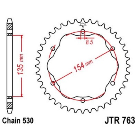 Corona JT SPROCKETS acero estándar 763 - Paso 530 - Requiere portacoronas JT SPROCKETS