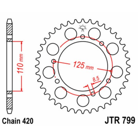 Corona JT SPROCKETS acero estándar 799 - Paso 420