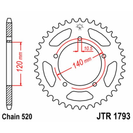 Corona JT SPROCKETS acero estándar 1793 - Paso 520