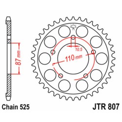 Corona JT SPROCKETS acero estándar 807 - Paso 525
