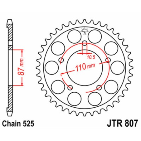 Corona JT SPROCKETS acero estándar 807 - Paso 525