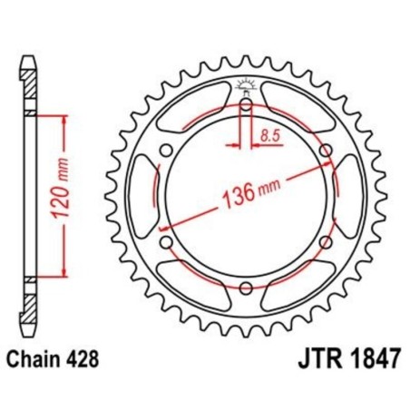 Corona JT 1847 de acero con 51 dientes