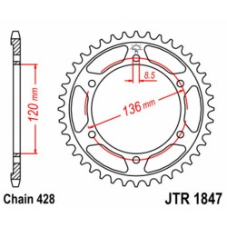 Corona JT SPROCKETS acero estándar 1847 - Paso 428