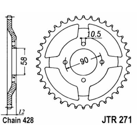 Corona JT SPROCKETS acero estándar 271 - Paso 428