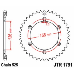 Corona JT SPROCKETS acero estándar 1791 - Paso 525