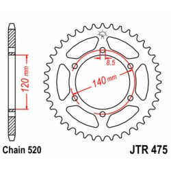 Corona JT SPROCKETS acero estándar 475 - Paso 520